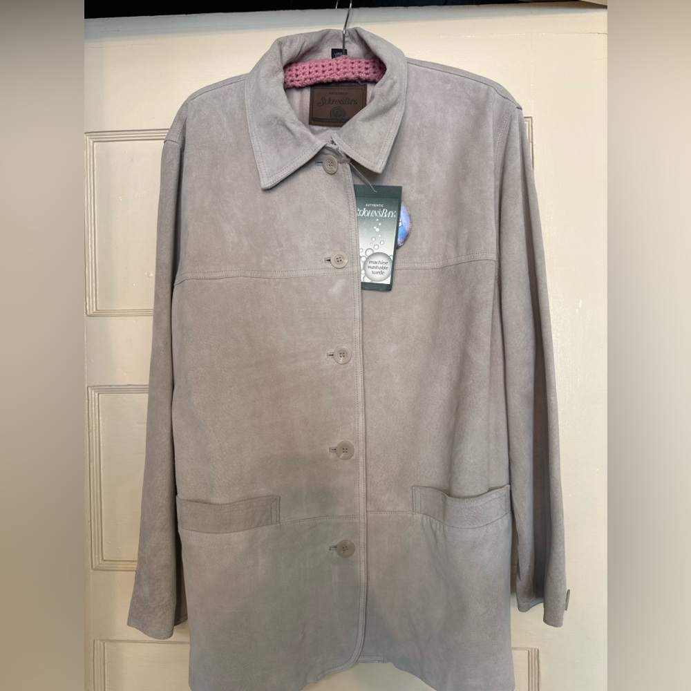 NWT St Johns Bay Washable Suede Leather Jacket Large Tan Genuine Pig Suede $139